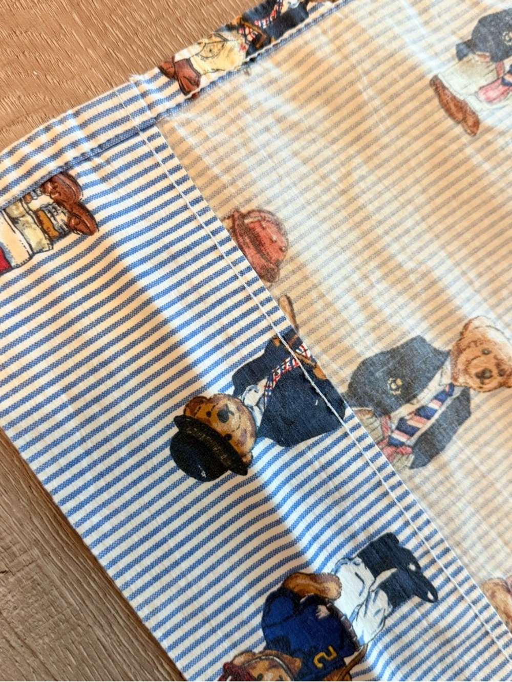 Vintage Ralph Lauren Polo Bear Full Flat Sheet 2 Pillowcases Blue Stripe USA 90s - Picture 9 of 11